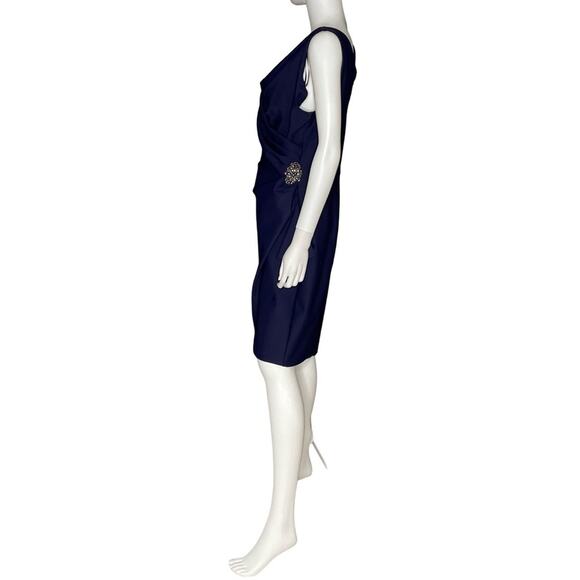 Alex Evenings Compression Embellished Ruched Sheath Dress Navy Women’s Sz 14 - Picture 4 of 10